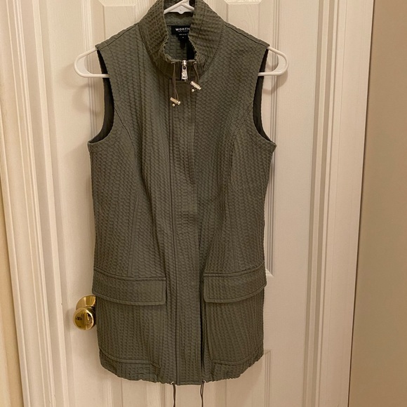 Worth New York green zip drawstring vest pockets size 6 NWOT textured - Picture 1 of 12